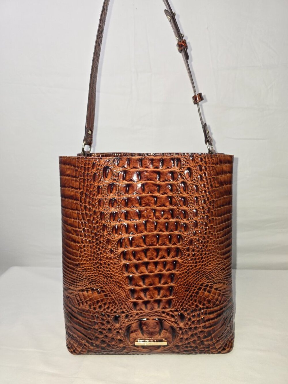 Brahmin Celina Pecan Melbourne Croc Leather Bucket Bag Handbag AS IS Read INFO